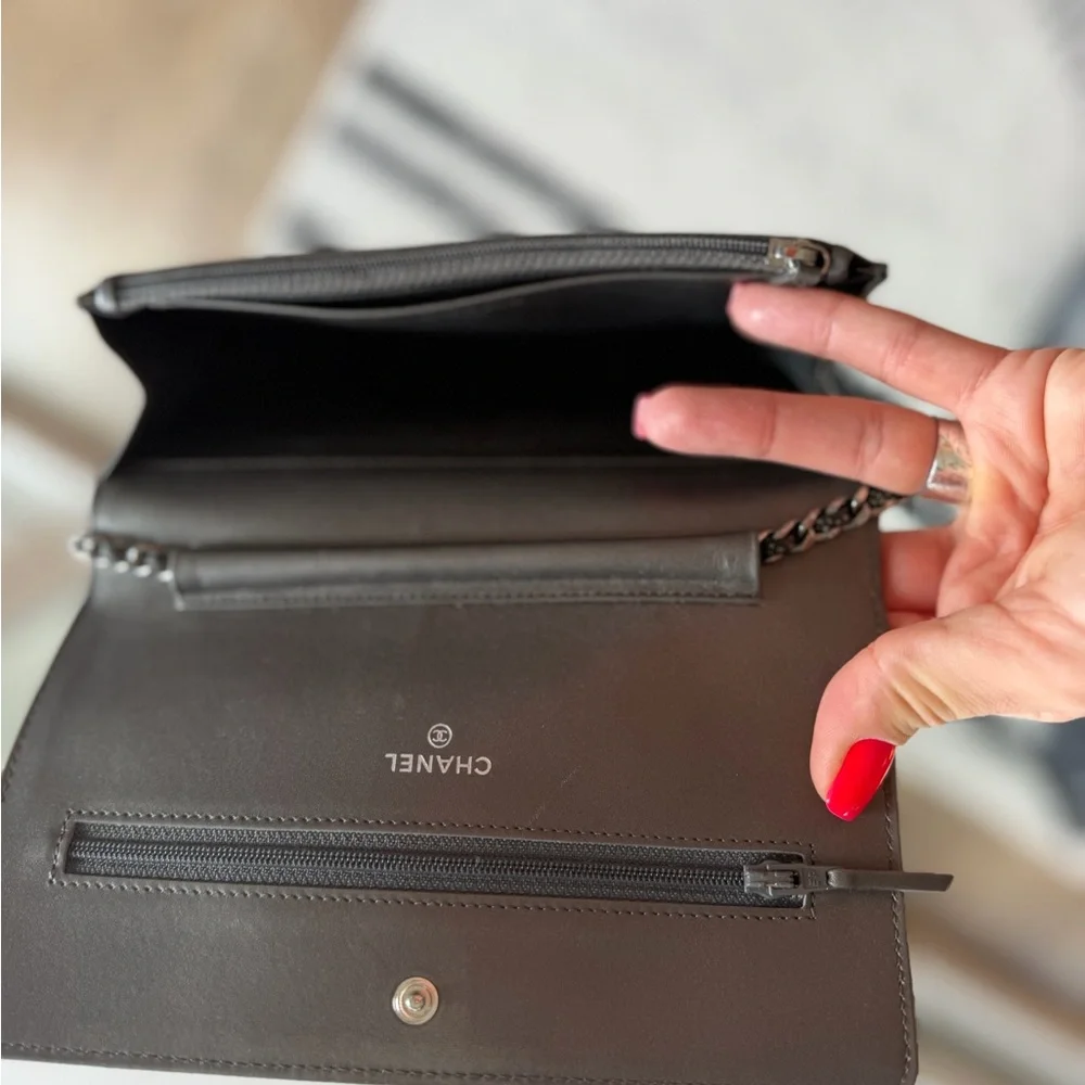 Chanel Metallic Black CC Flap Wallet on Chain